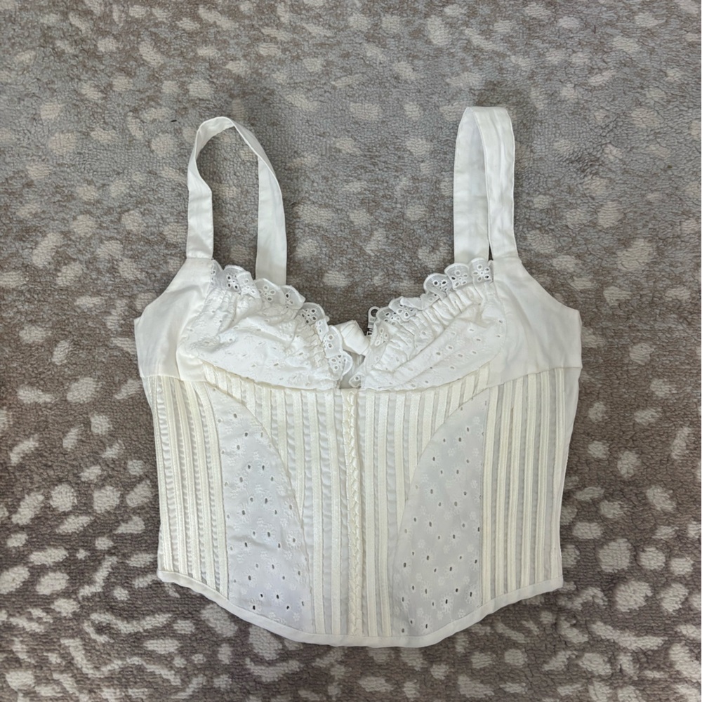With Jean White Lace Detail Top